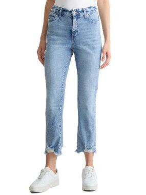 New Women's Time & Tru High Rise Straight Ankle Jeans Size 16 Light Wash Raw Hem